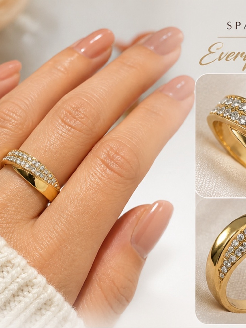 Sparkling Gold Crystal Band Ring - Elegant Women's Jewelry